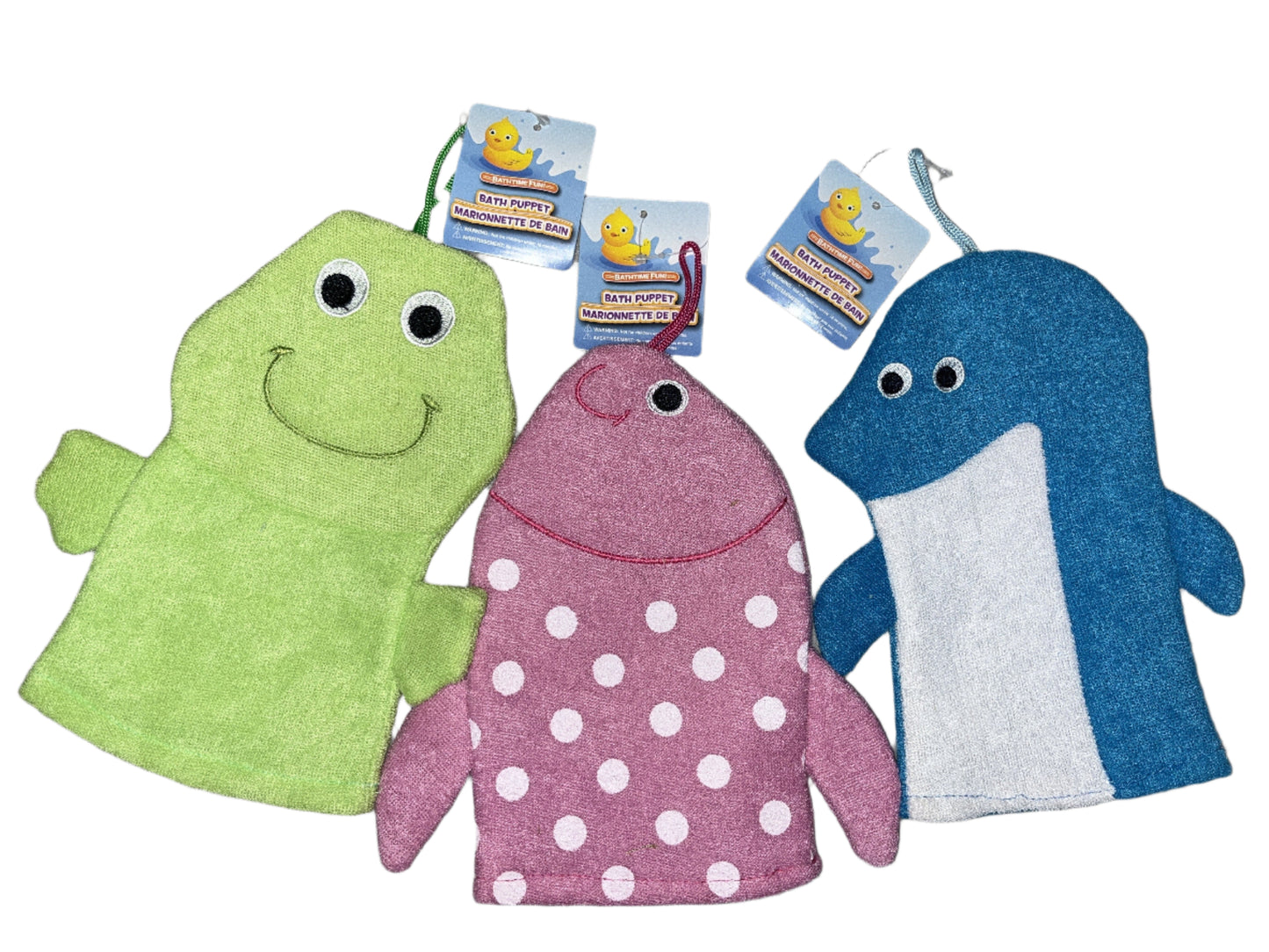 Bath Puppet Wash Mitt Mitten Kid Child Bathtime Bath Fun Terrycloth 8" - Set of 3