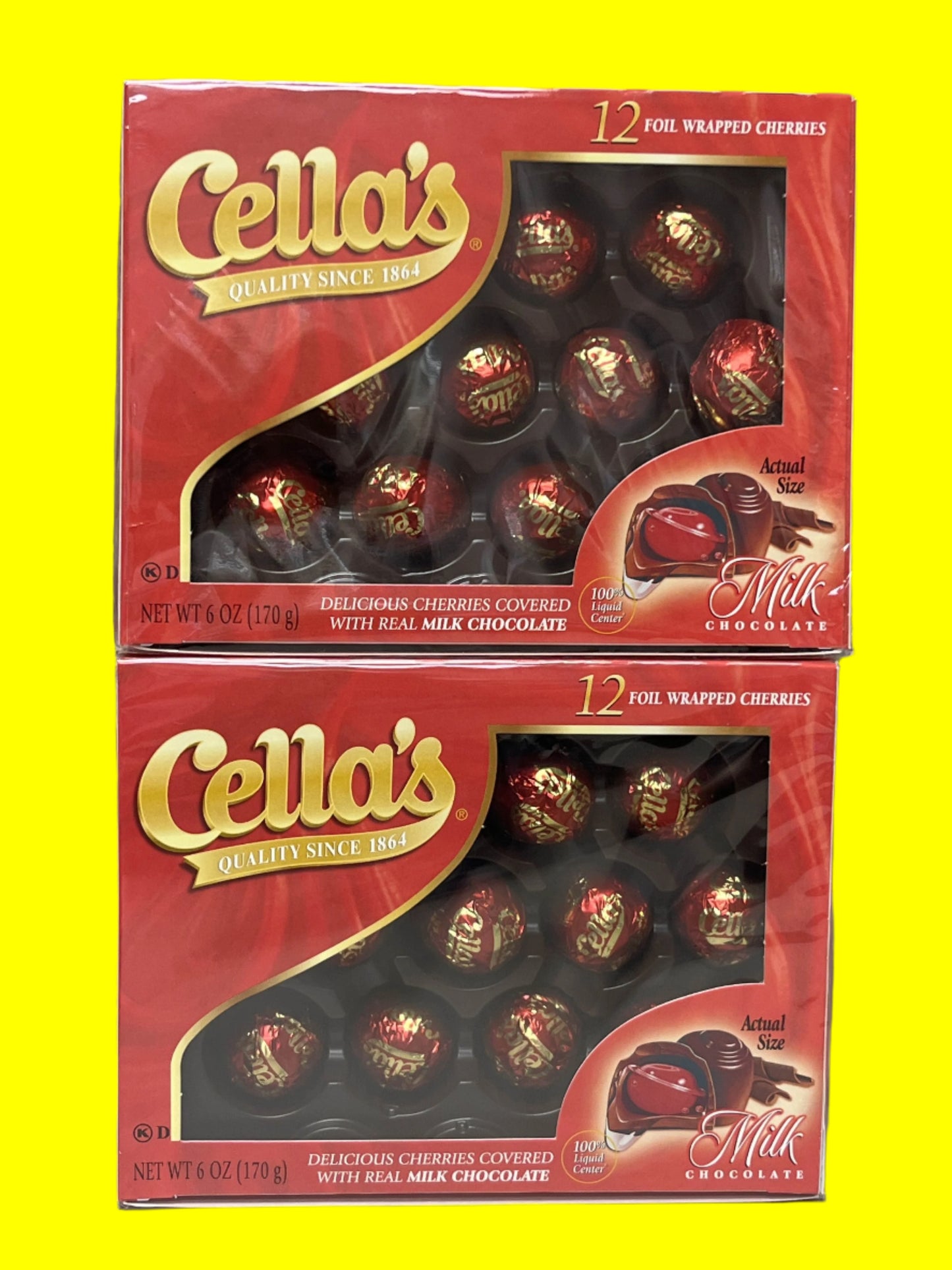 Cella's Milk Chocolate Foil Wrapped Cherries 12 Count(pack of 2 Boxes) 24 Total