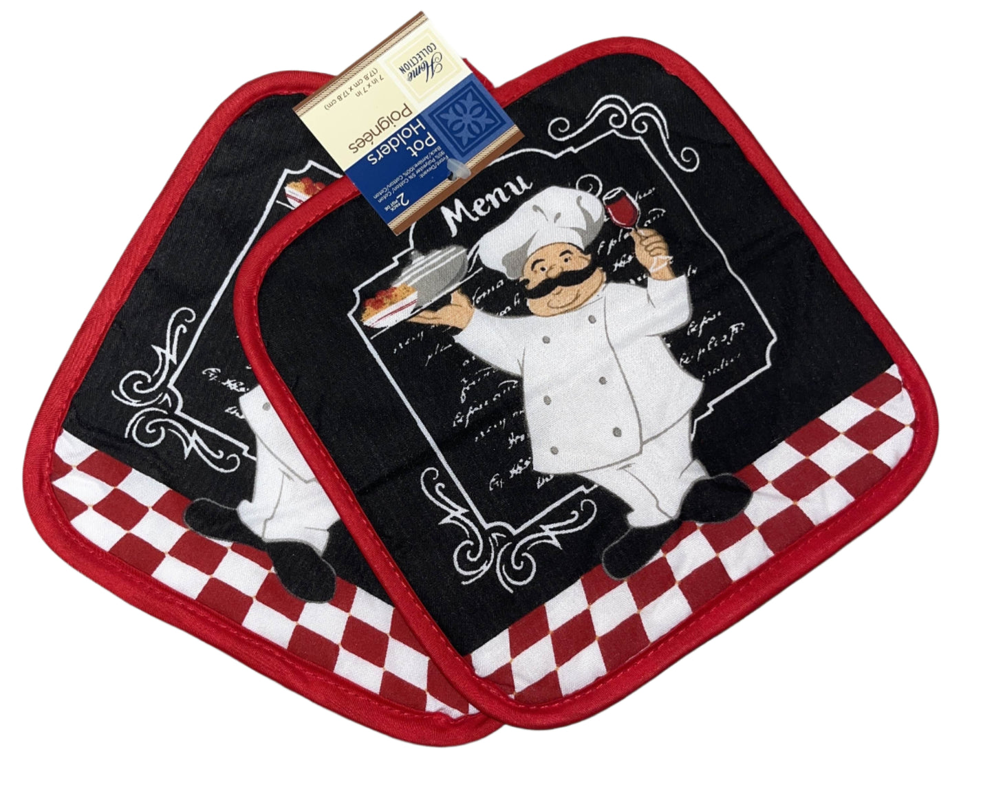 Italian Chef Themed Checkered Kitchen Linen Set, 5 piece