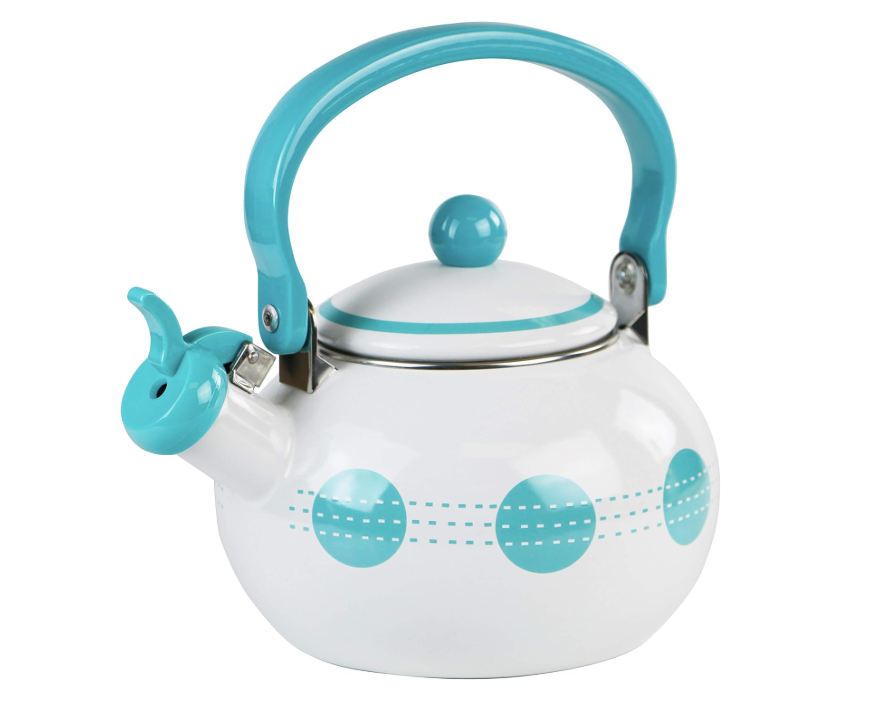 Reston Lloyd Harmonic Hum Whistler Fold Down Handle, 2-Quart Whistling Teakettle, South Beach