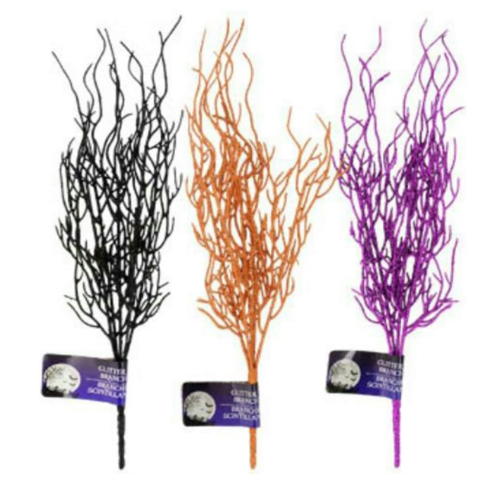 Glittery Decorative Willow Branches-3 Piece-Purple Orange and Black - 14 inches