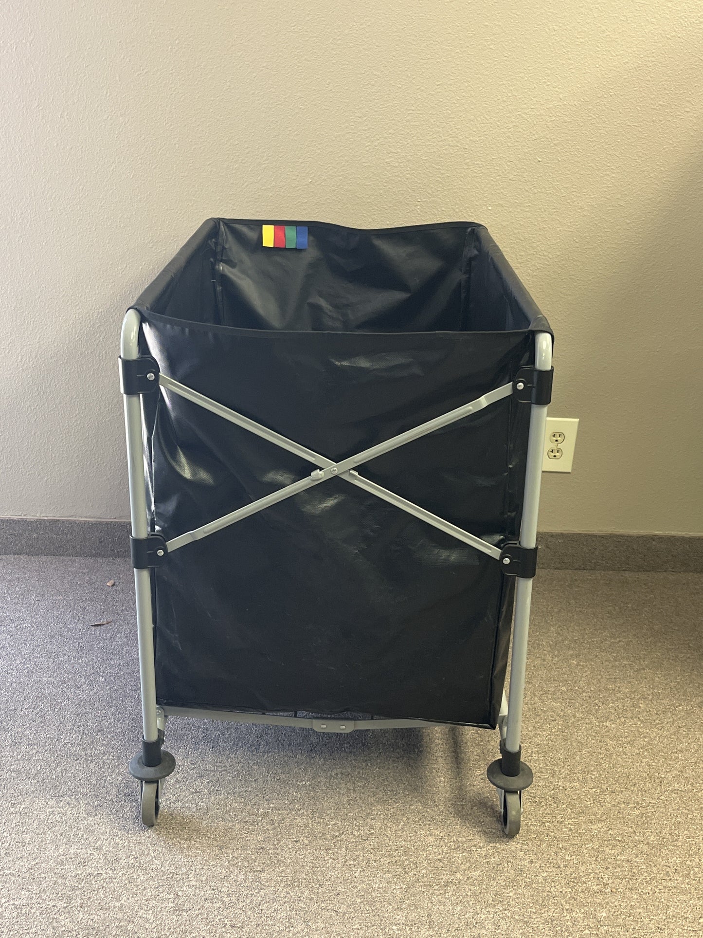 Collapsible X Cart, Black, Steel 8 Bushel Bin, Commercial Laundry Cart with Wheels