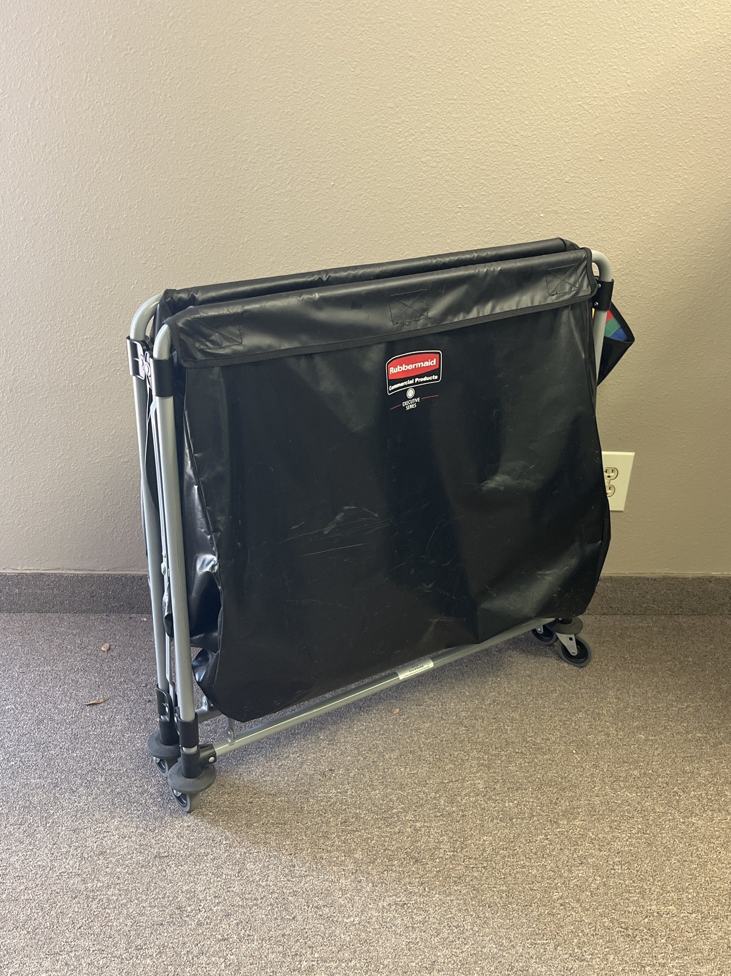 Collapsible X Cart, Black, Steel 8 Bushel Bin, Commercial Laundry Cart with Wheels