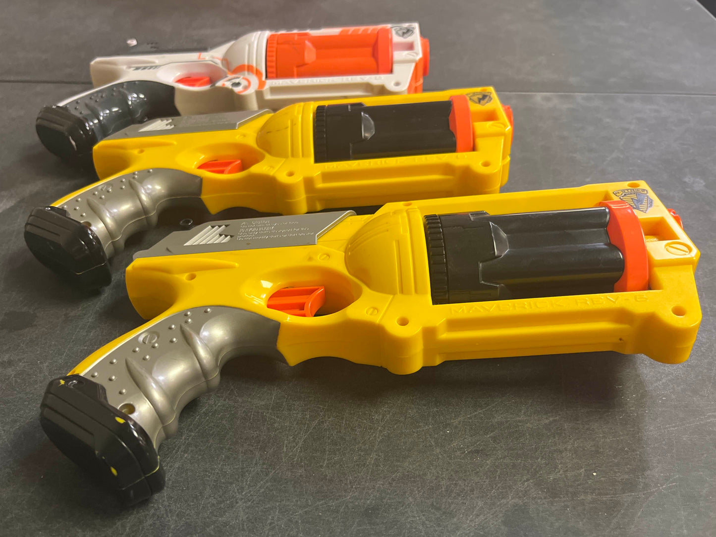 Nerf N-Strike Maverick REV-6 Revolver, Lot of 3, 2 Yellow, 1 White Guns