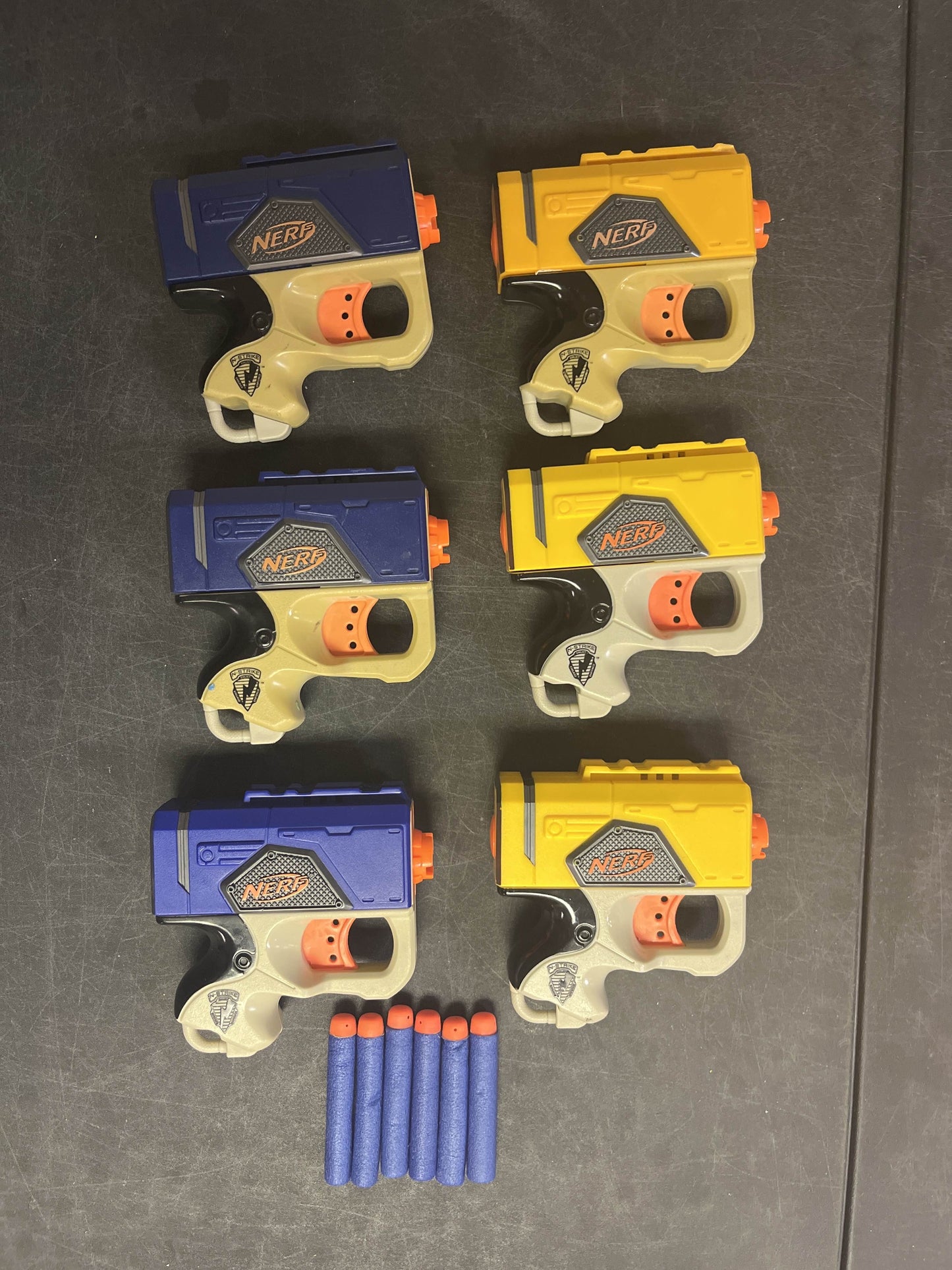 Nerf Reflex IX-1, Lot of 6, Dart Guns N Strike Blue & Yellow Single Fire Blaster