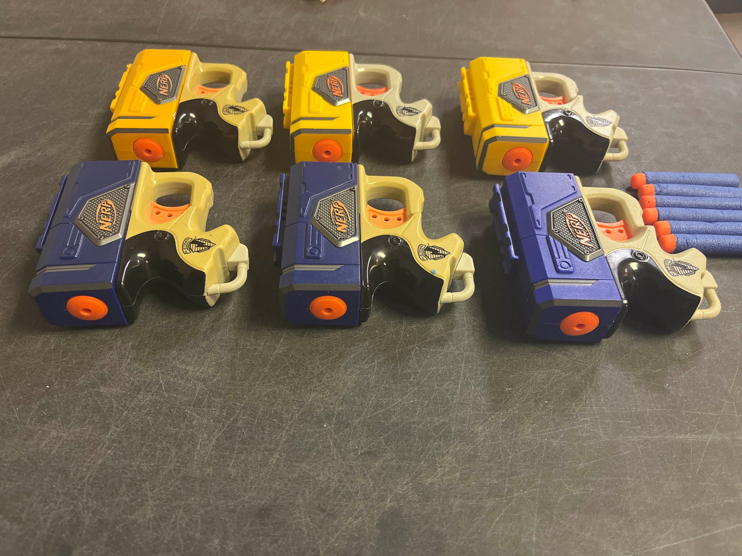 Nerf Reflex IX-1, Lot of 6, Dart Guns N Strike Blue & Yellow Single Fire Blaster