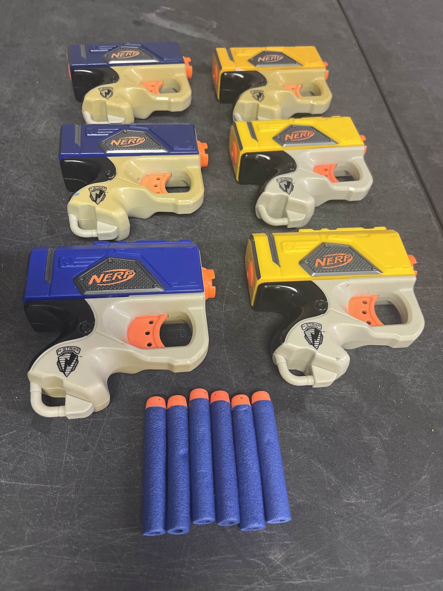 Nerf Reflex IX-1, Lot of 6, Dart Guns N Strike Blue & Yellow Single Fire Blaster