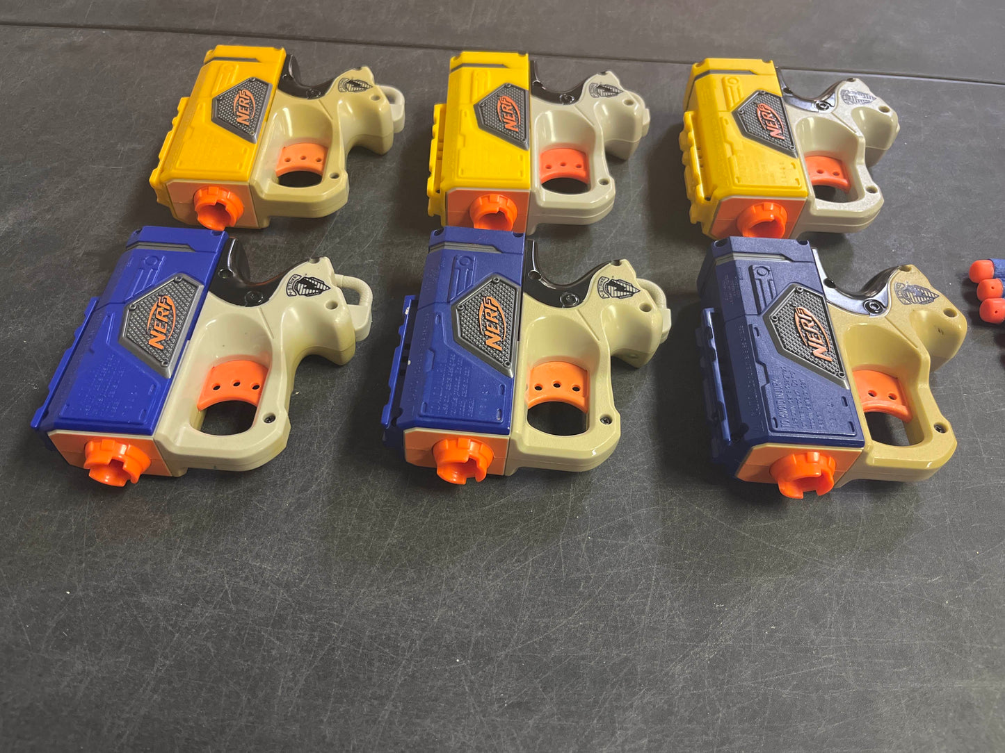 Nerf Reflex IX-1, Lot of 6, Dart Guns N Strike Blue & Yellow Single Fire Blaster