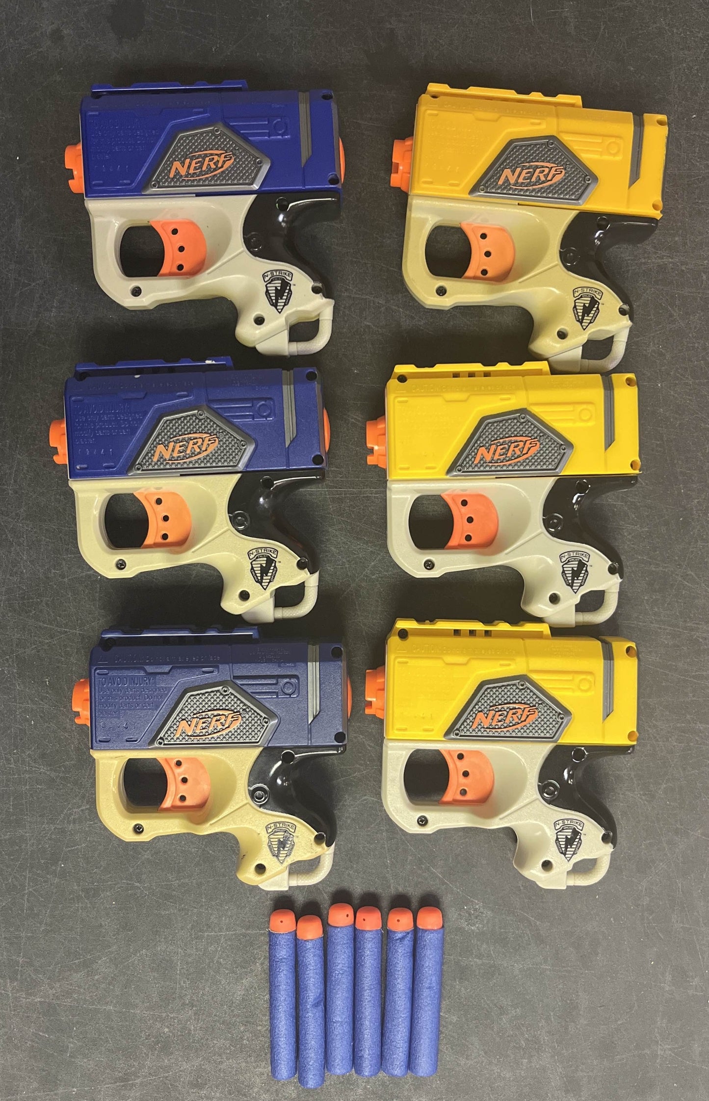 Nerf Reflex IX-1, Lot of 6, Dart Guns N Strike Blue & Yellow Single Fire Blaster