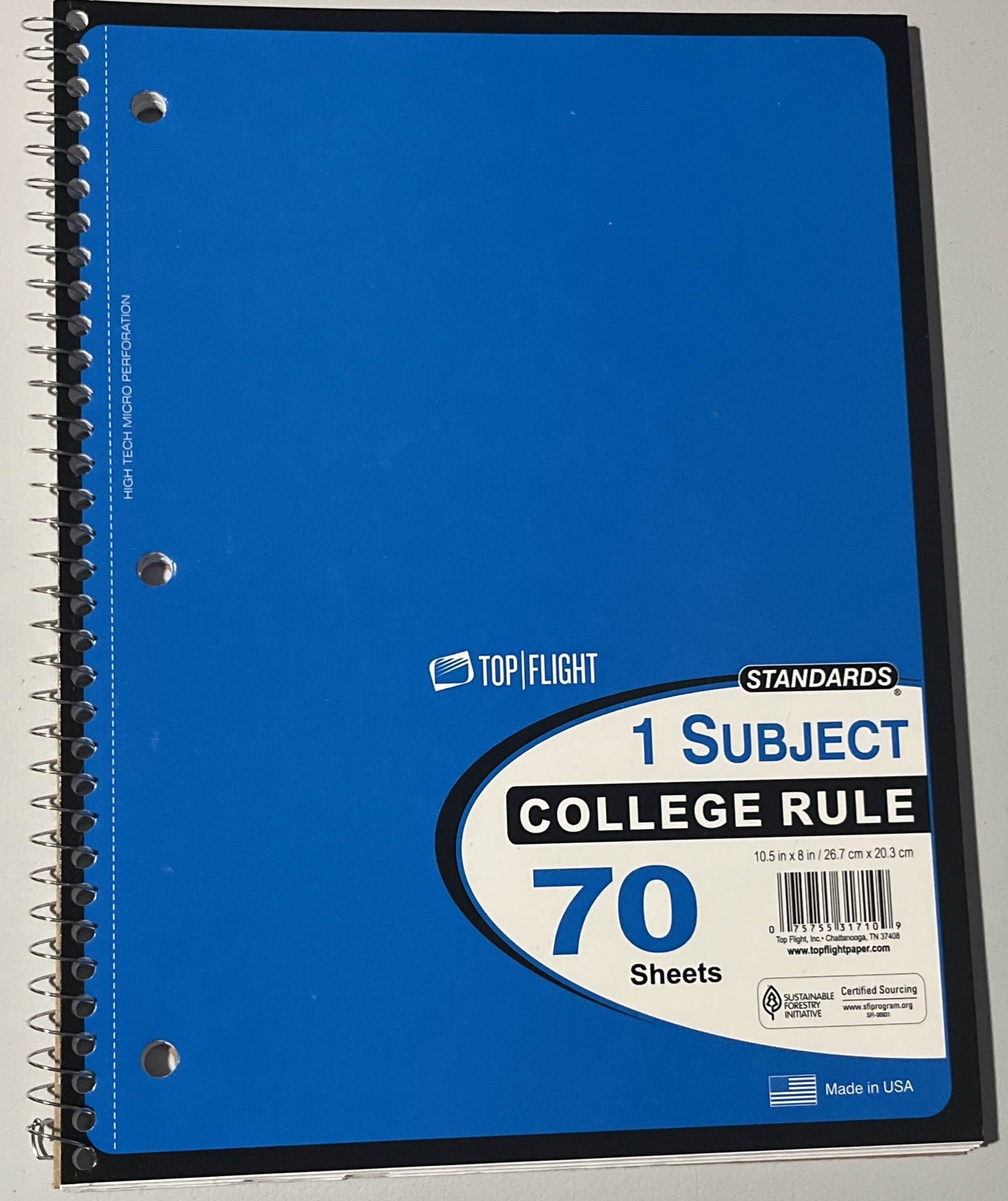 Top Flight Wire Bound 1-Subject Notebook College Rule - Choose Your Color