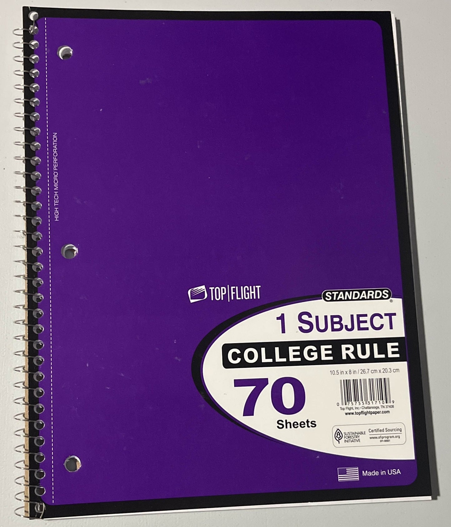 Top Flight Wire Bound 1-Subject Notebook College Rule - Choose Your Color