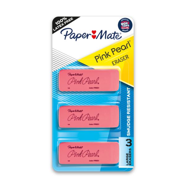 Paper Mate Pink Pearl Erasers, Large, 3 Count (70502) 2 Pack