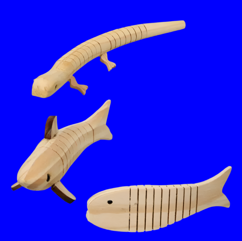 Raw Wood Wiggle Animal-3 Piece Set-Shark Salamander Fish to Paint