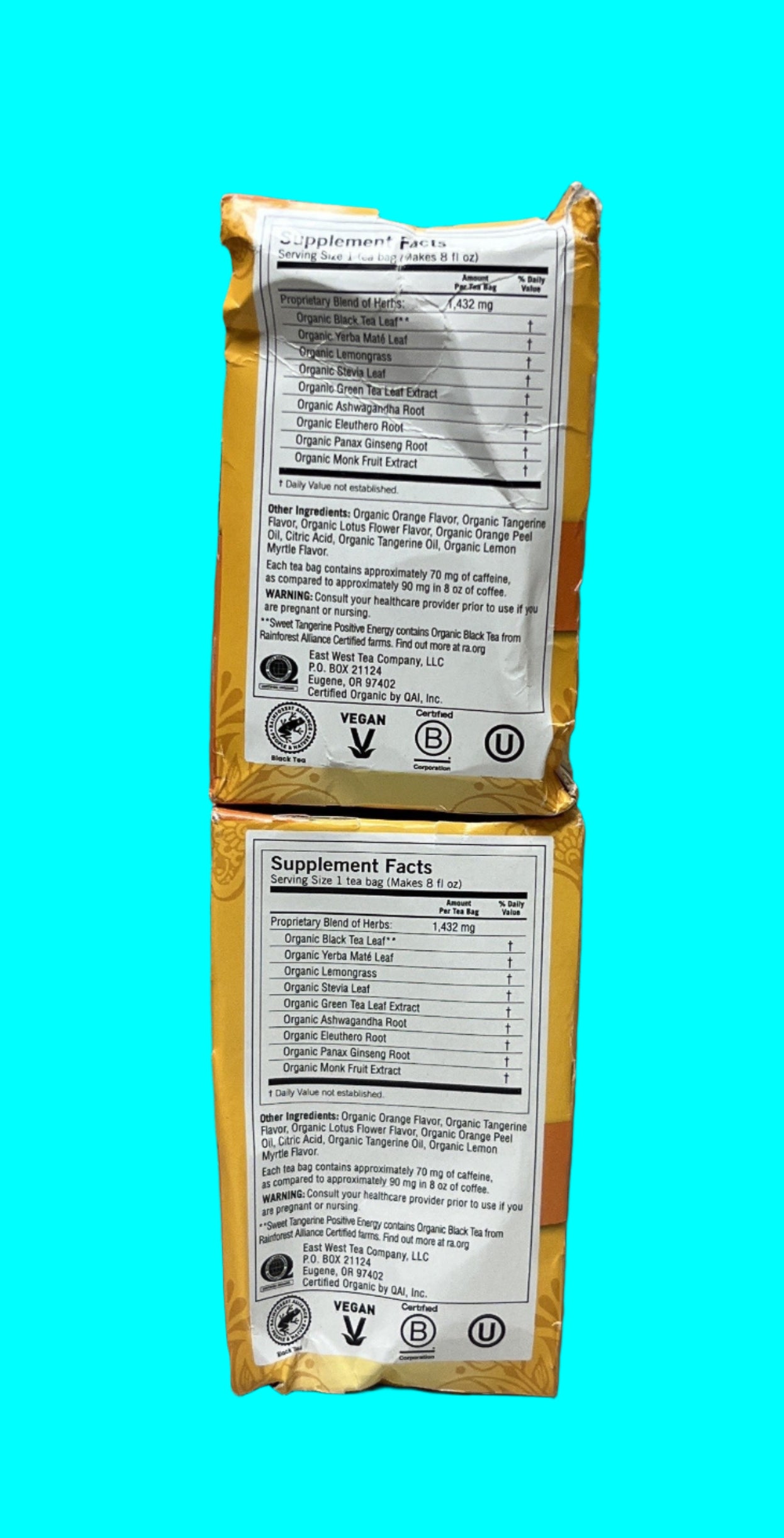 Yogi Positive Energy Herbal Tea Sweet Tangerine 16 Ct - 2 Pack - BOX DAMAGE