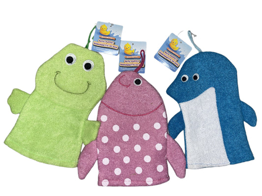 Bath Puppet Wash Mitt Mitten Kid Child Bathtime Bath Fun Terrycloth 8" - Set of 3