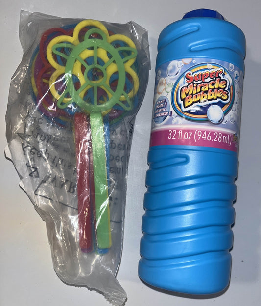 Miracle Bubbles, 32 oz, plus Super Fun Bubble Wand Assortment - 1 dozen