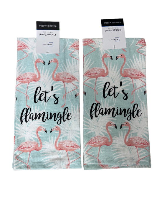 Flamingo Themed Kitchen Towel Set of 2, Let's Flamingle, Summer Decor