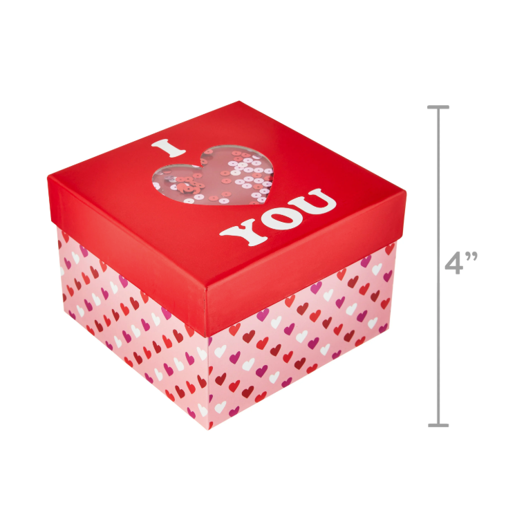 Large Pink and Red Confetti Gift Box with Lid – Perfect for Mother's Day, Weddings, and Valentine's Day – 6.25x6.25x4.25 IN