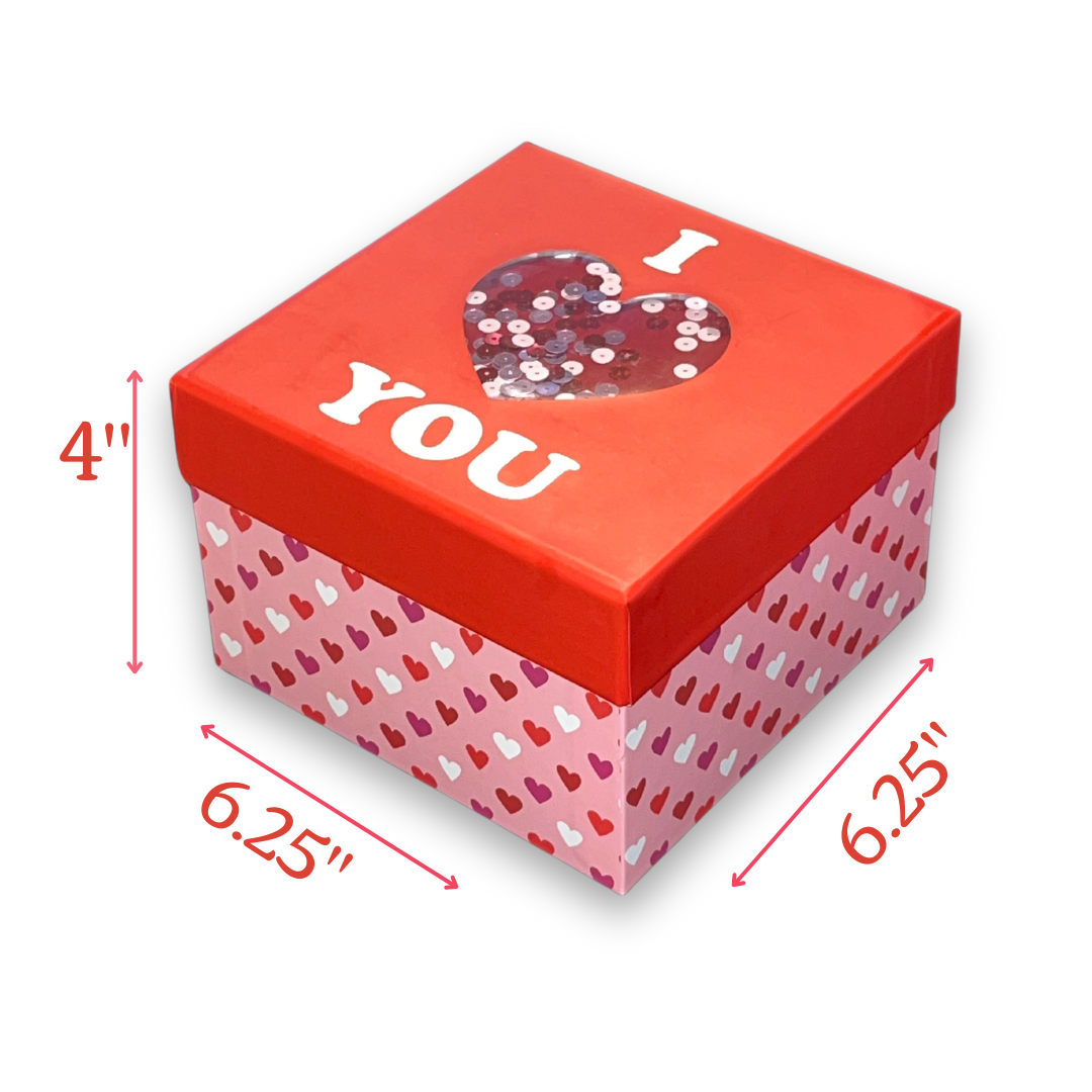Large Pink and Red Confetti Gift Box with Lid – Perfect for Mother's Day, Weddings, and Valentine's Day – 6.25x6.25x4.25 IN