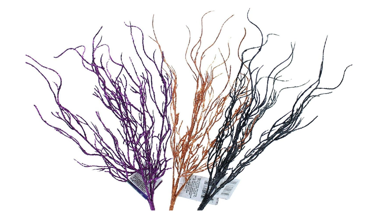 Glittery Decorative Willow Branches-3 Piece-Purple Orange and Black - 14 inches