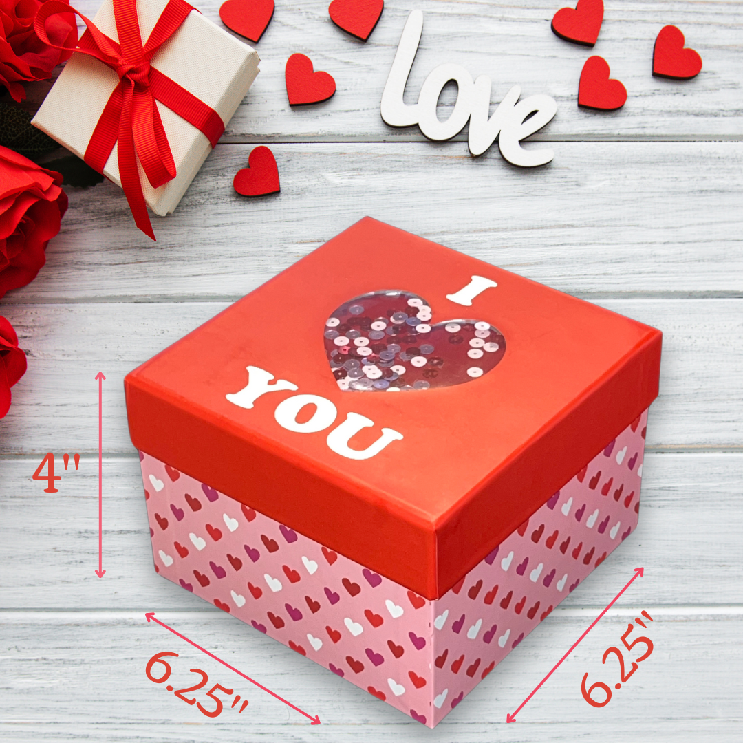 Large Pink and Red Confetti Gift Box with Lid – Perfect for Mother's Day, Weddings, and Valentine's Day – 6.25x6.25x4.25 IN