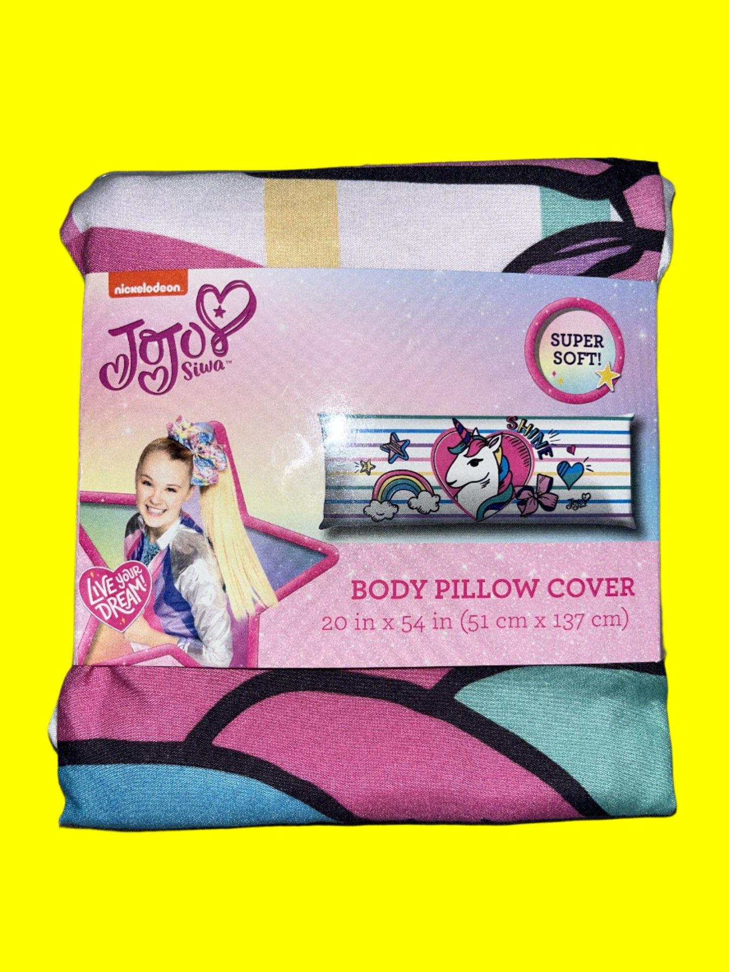 Jojo Siwa Rainbow Body Pillow Cover, 20" x 54", 100% Polyester, Pink, Nickelodeon