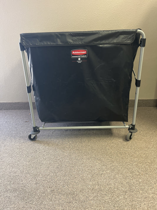 Collapsible X Cart, Black, Steel 8 Bushel Bin, Commercial Laundry Cart with Wheels