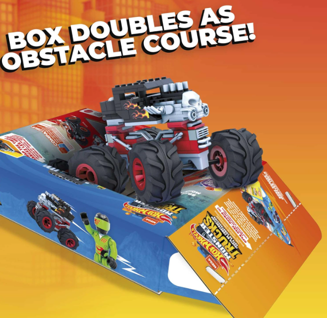 MEGA Construx Hot Wheels Monster Trucks Toy Car Building Set, Bone Shaker with 194 Pieces, 1 Micro Action Figure Driver, Red, Kids Age 5+ Years