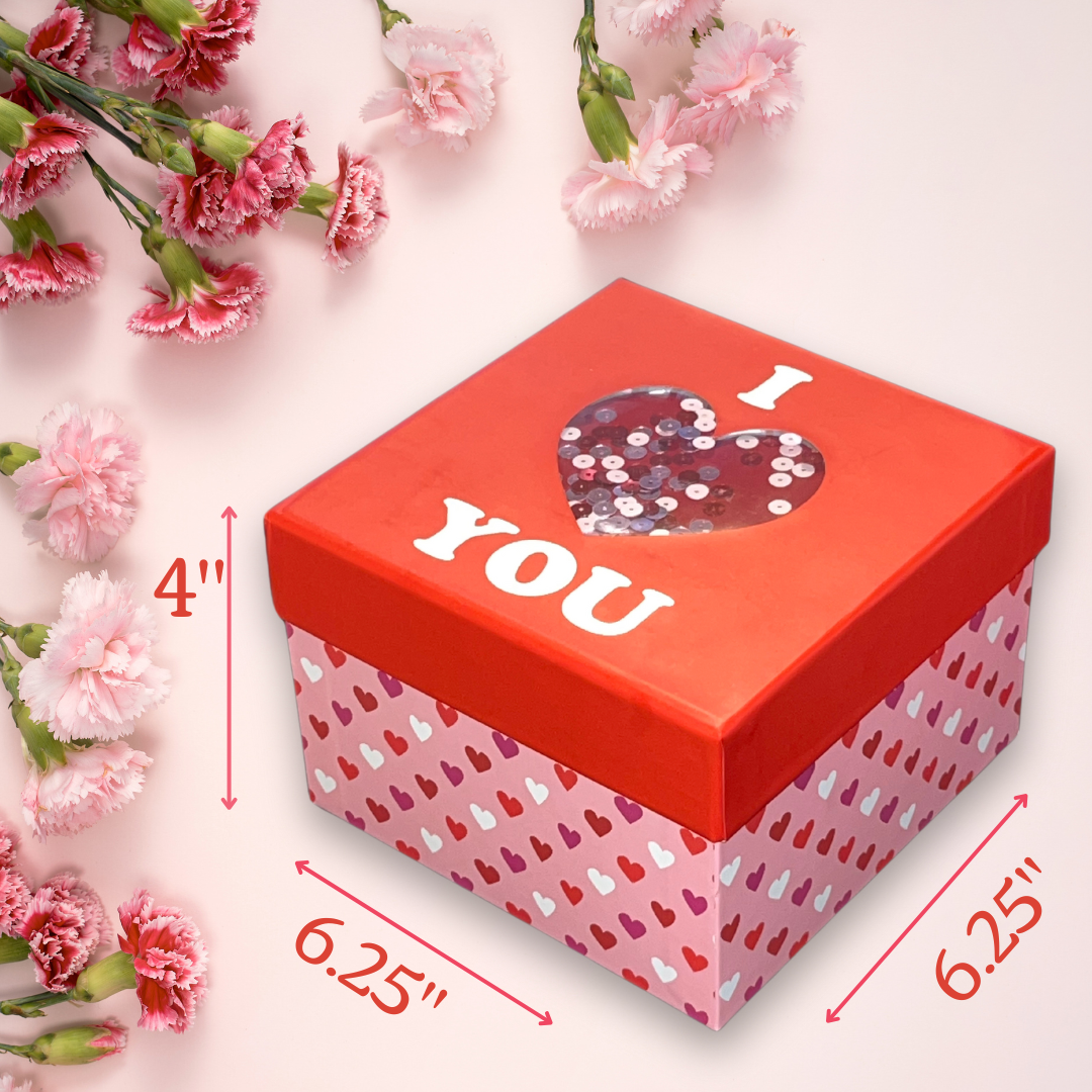 Large Pink and Red Confetti Gift Box with Lid – Perfect for Mother's Day, Weddings, and Valentine's Day – 6.25x6.25x4.25 IN