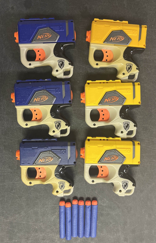 Nerf Reflex IX-1, Lot of 6, Dart Guns N Strike Blue & Yellow Single Fire Blaster
