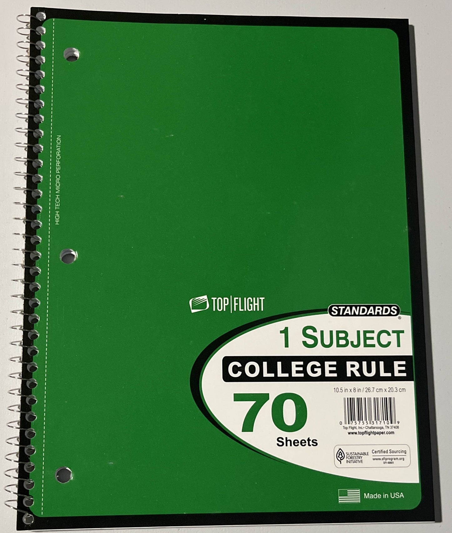 Top Flight Wire Bound 1-Subject Notebook College Rule - Choose Your Color