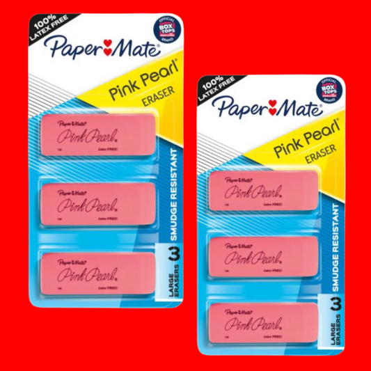 Paper Mate Pink Pearl Erasers, Large, 3 Count (70502) 2 Pack