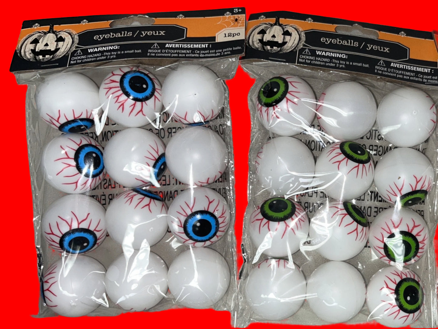 Plastic Eyeballs, 2 Packs (12 Count Each) – Blue, Green – Total of 24 Eyeballs