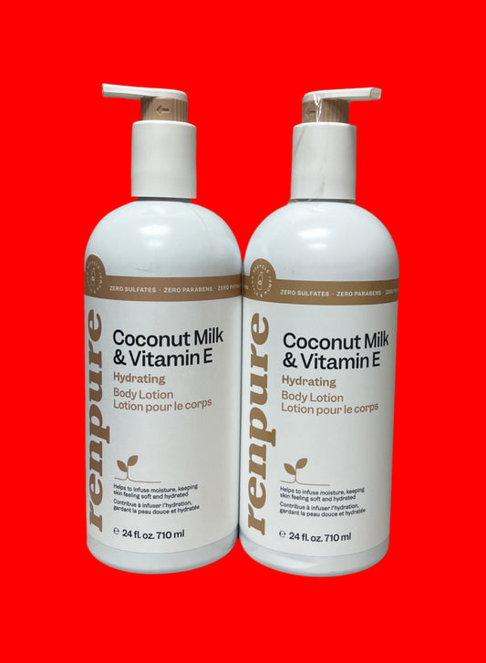 Renpure Coconut Milk & Vitamin E Body Lotion, 24 Ounce - Pack of 2