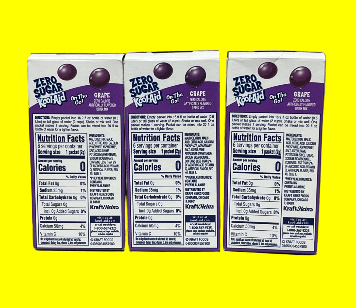Kool-Aid Sugar-Free Grape On-The-Go Powdered Drink Mix 6 Count (Pack of 3)